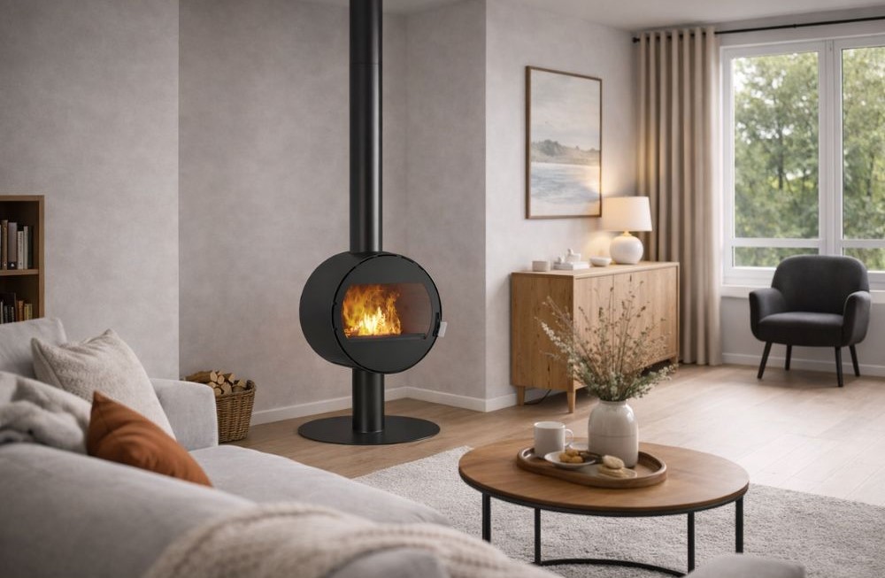 Kominek na drewno ATS OKRĄGŁY ŚCIENNY 10,2 kW